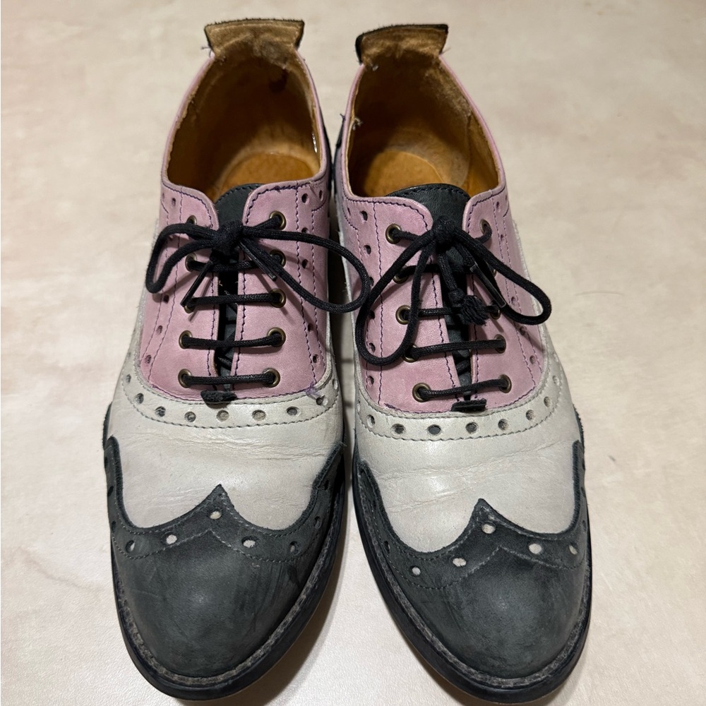 John Fluevog Pink and Black Loafers